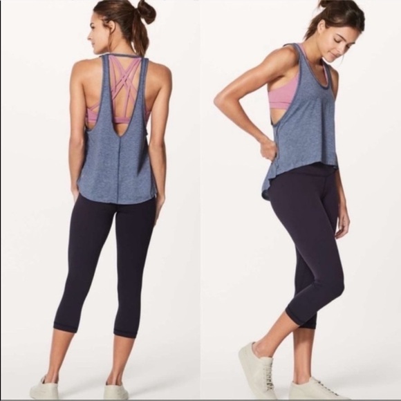 Lululemon Intended Tank Top Hi Low Deep V Back Blue - Picture 1 of 13
